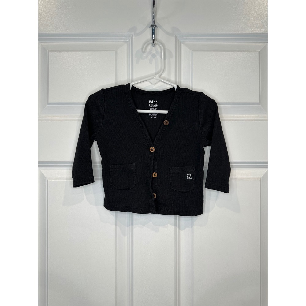 Rags Black Baby Cardigan Size 3-6 Months Long Sleeve Knit Button Pocket
